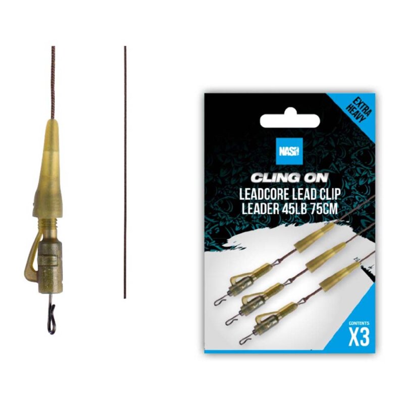 NASH CLING ON LEADCORE LEAD CLIP LEADER 45LB 75CM