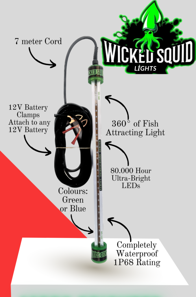 WICKED SQUID 4 SIDED ALUMINIUM 360 DEGREE WATERPROOF GREEN LIGHT 40cm