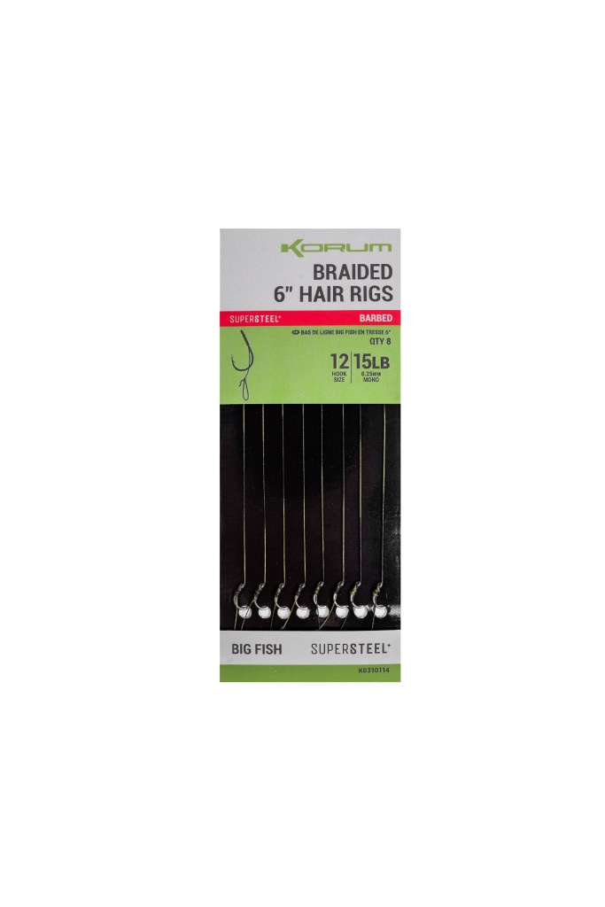KORUM BIG FISH BRAIDED HAIR RIGS 15cm BARBED