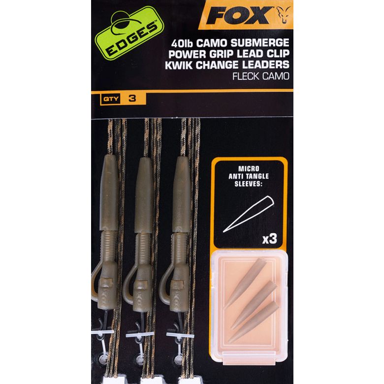 FOX 40lb SUBMERGE POWER GRIP LEAD CLIP KWIK CHANGE LEADERS FLECK CAMO