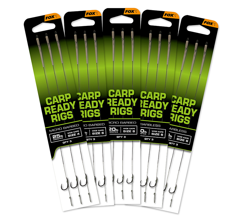 FOX CARP READY RIGS 25lb CORETEX WIDE GAPE #4 MICRO BARBED