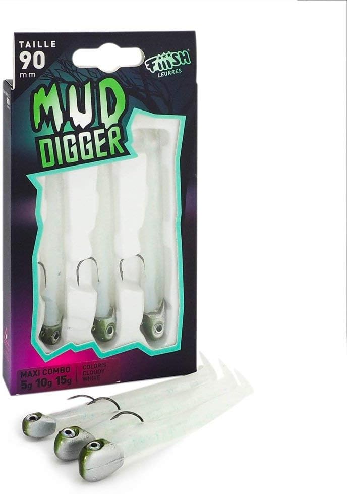FIIISH MUD DIGGER MAXI COMBO 90mm 5g 10g 15g #Cloudy White