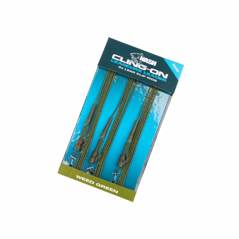 NASH LEADCORE LEADER LEAD CLIP RIGS 3pcs WEED GREEN