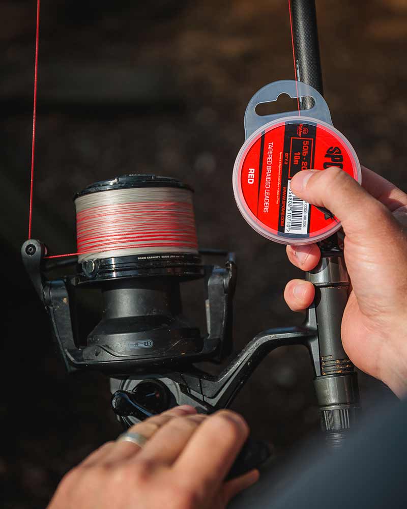 SPOMB TAPERED BRAID LEADERS 50LB 10M RED 3PCS