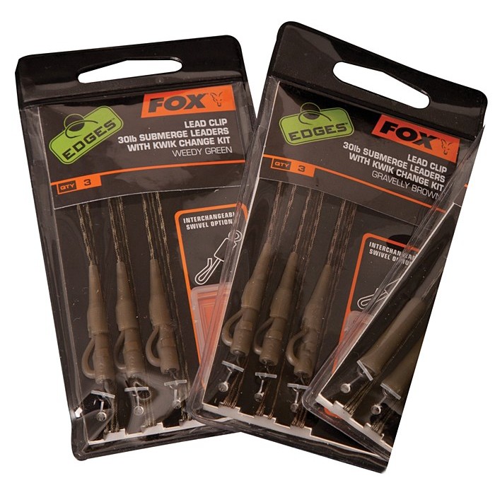 FOX LEAD CLIP SUBMERGE LEADERS W KWIK CHANGE KIT WEEDY GREEN