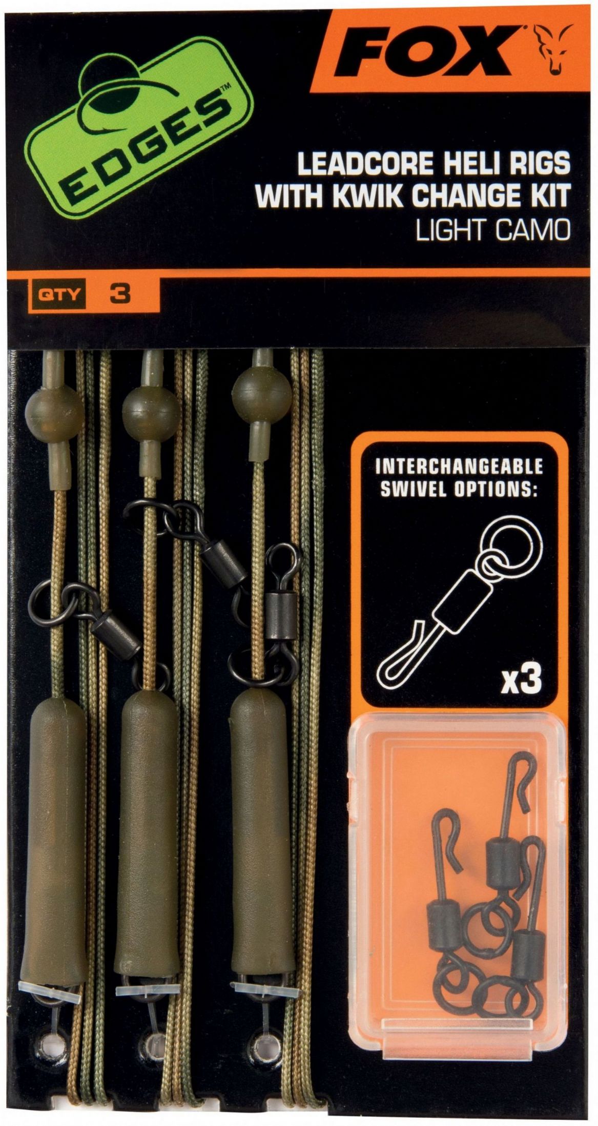 FOX LEADCORE HELI RIGS WITH KWIK CHANGE KIT WEEDY GREEN