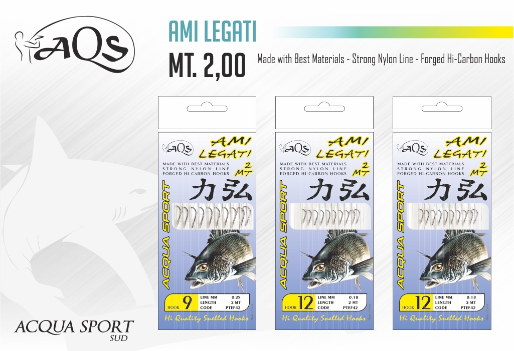 AQS SNELLED HOOKS #8 0.25MM 2M 8PCS