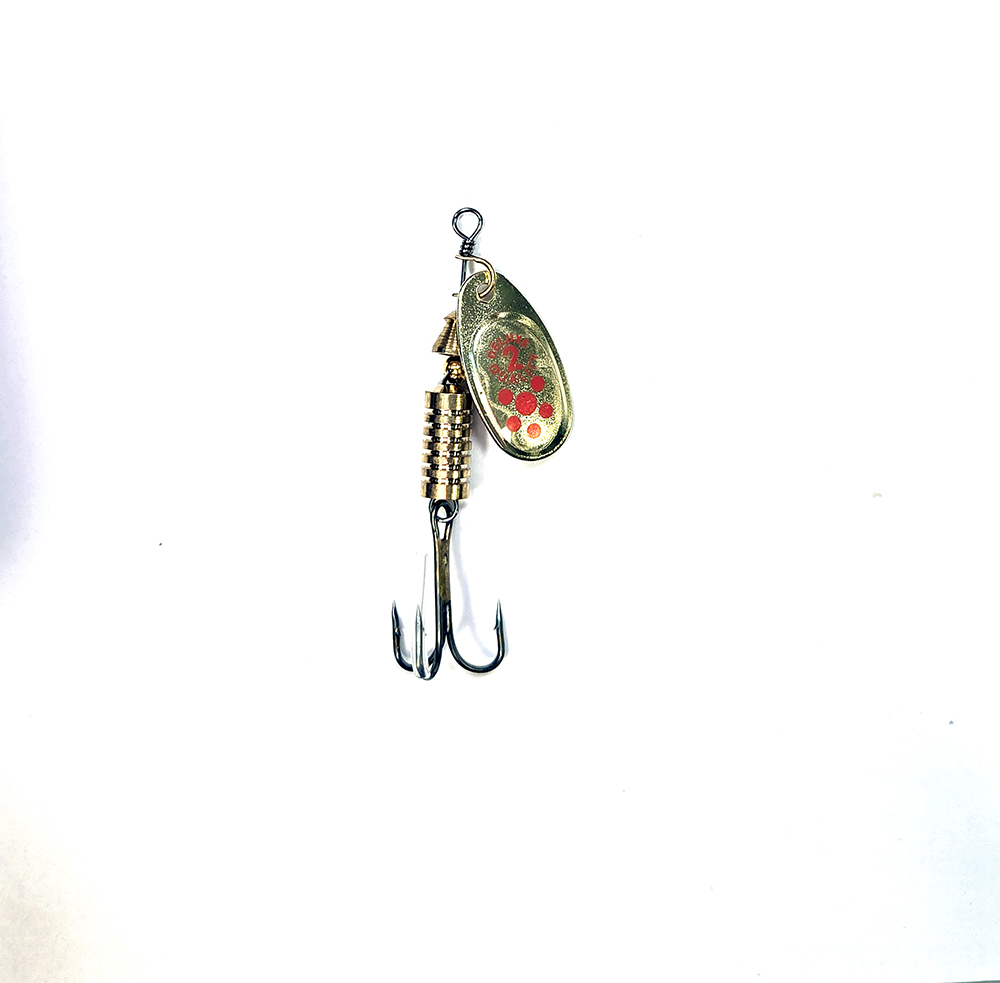 GORILLA FISHING SPINNER LURE 7g #GOLD WITH RED DOTS